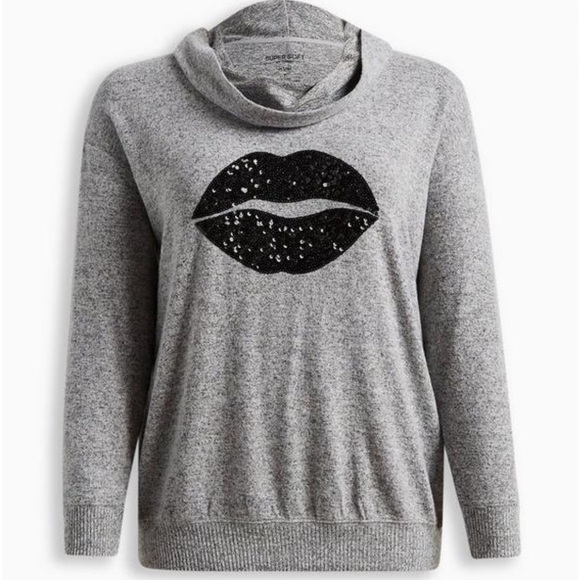 Lips Relaxed Fit Super Soft Plush Sequin Pullover Tunic Sweatshirt - Picture 5 of 8